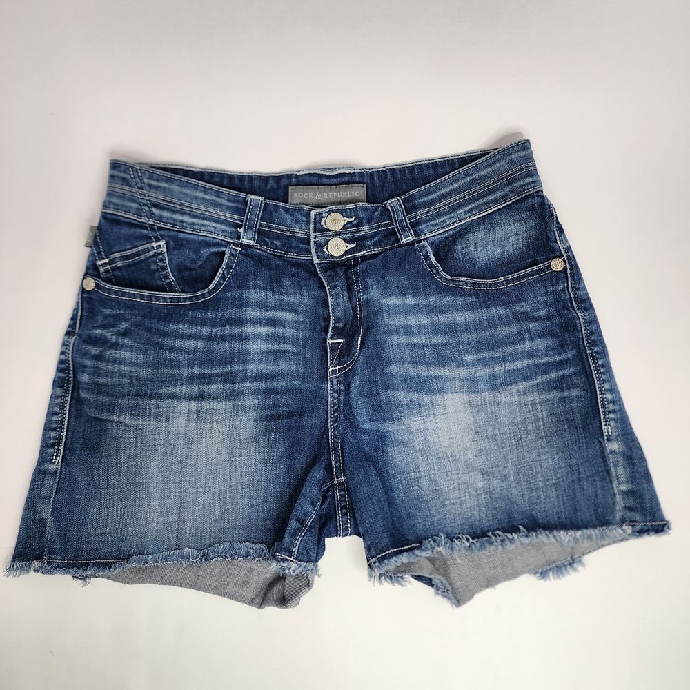 Rock & Republic Shorts Women's 10 Bonnaroo Cut‎ Off Denim Blue Denim